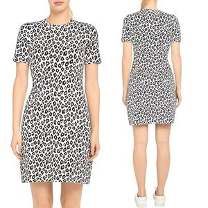 Theory Leopard Print Knit Mini Dress Petite P Black White Quiet Luxury Cool Girl